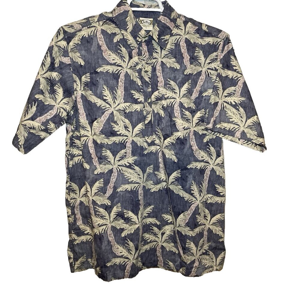 Go Barefoot Hawaiian Pullover Shirt Mens Large Reverse Print Palm Trees USA